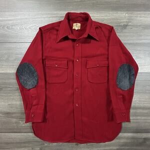 True Vintage 50s Pilgrim Shirt Mens Large Wool Leather Elbow Patch Made in USA